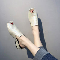 Female Summer Fashion Wear Slipper Fish Mouth Block Heel Versatile A- line Sandals Mules Shoes lykj-yxy